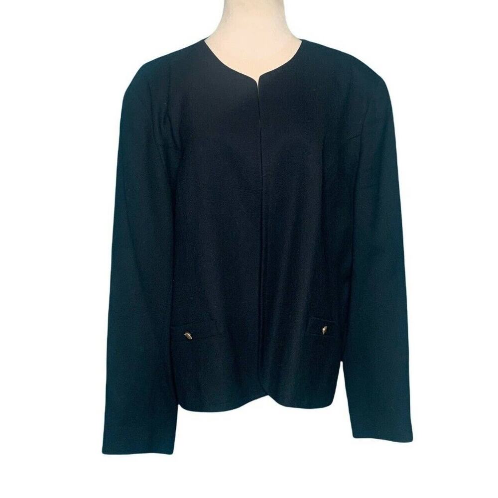 Talbots vintage black wool open front blazer jacket size large